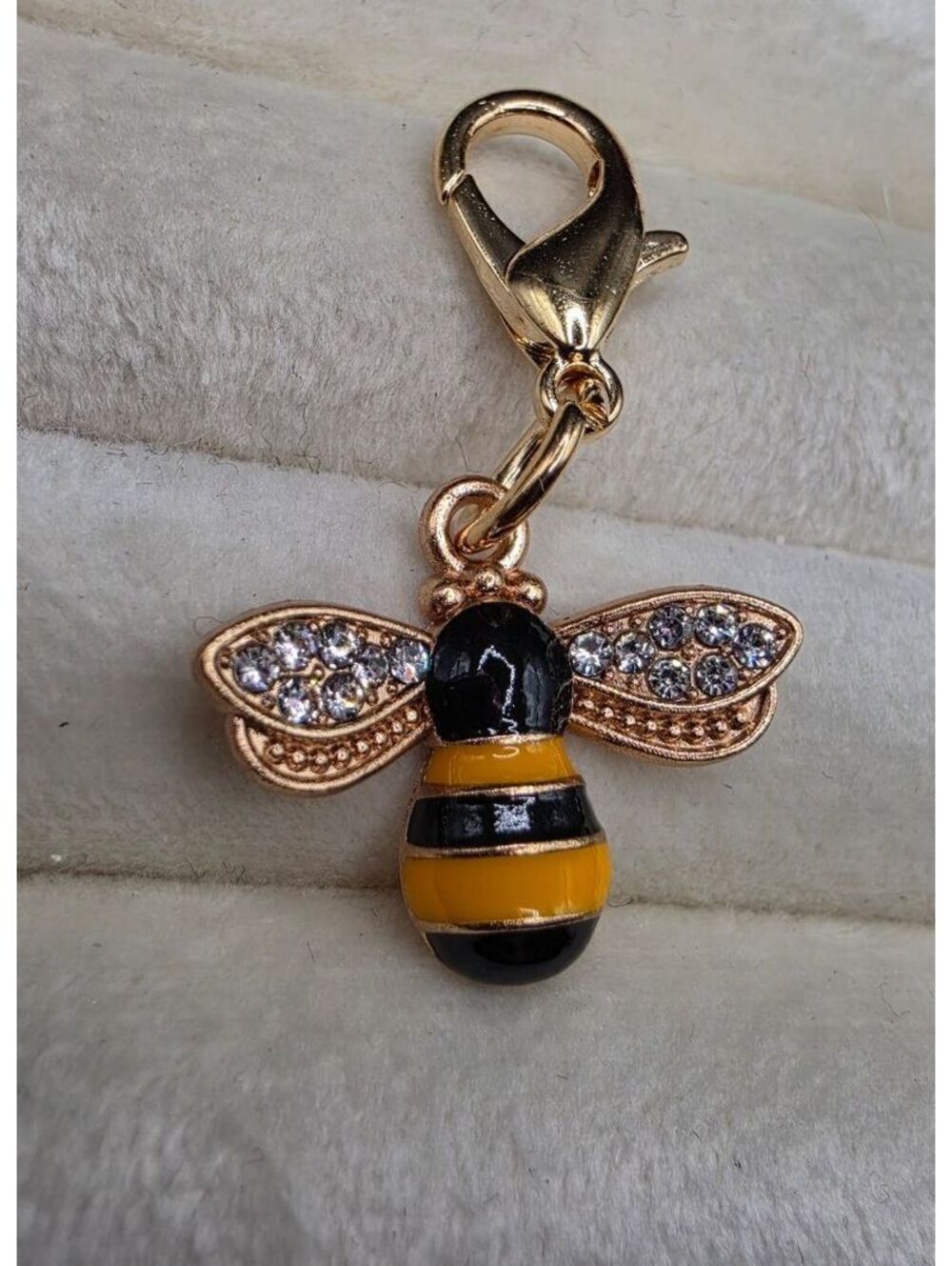 Three Gold Tone Bee Charms with Rhinestone Wings